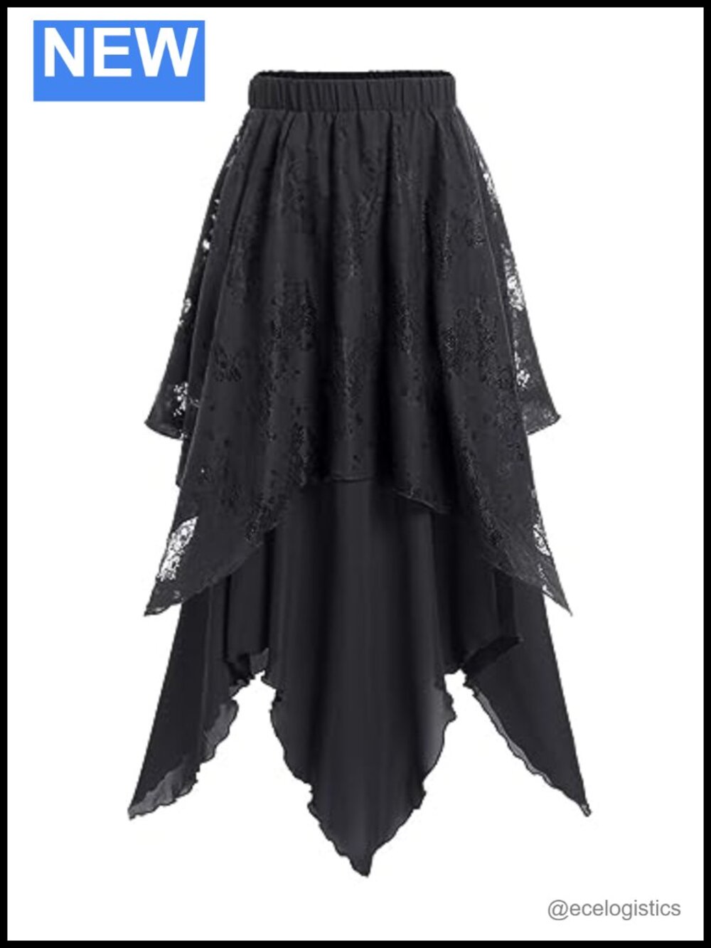 Gothic Lace Layered Handkerchief Maxi Skirt Elastic Waist Plus Size